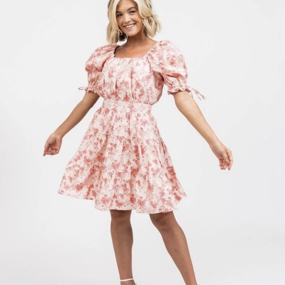 RACHEL PARCELL PINK POPPY PUFF SLEEVE DRESS